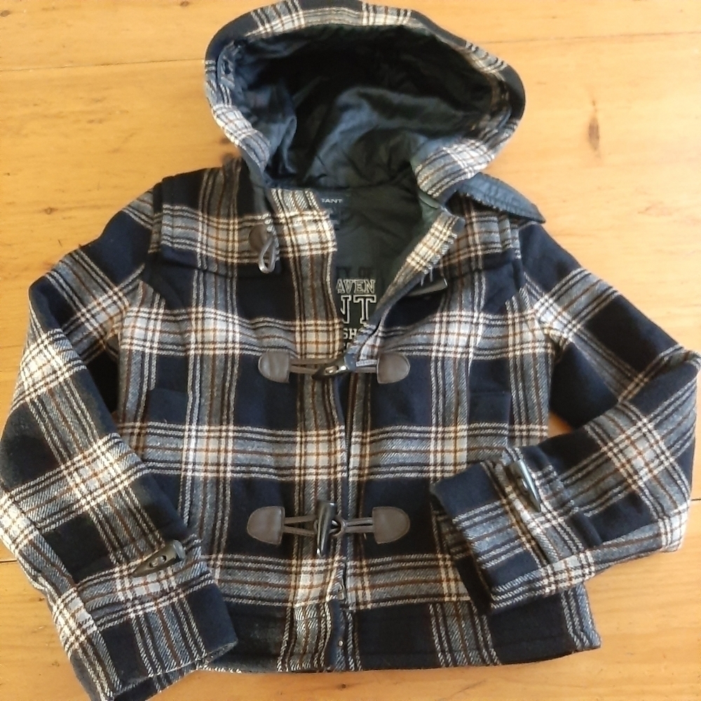 GANT Blue Plaid Short Hooded Duffel Coat